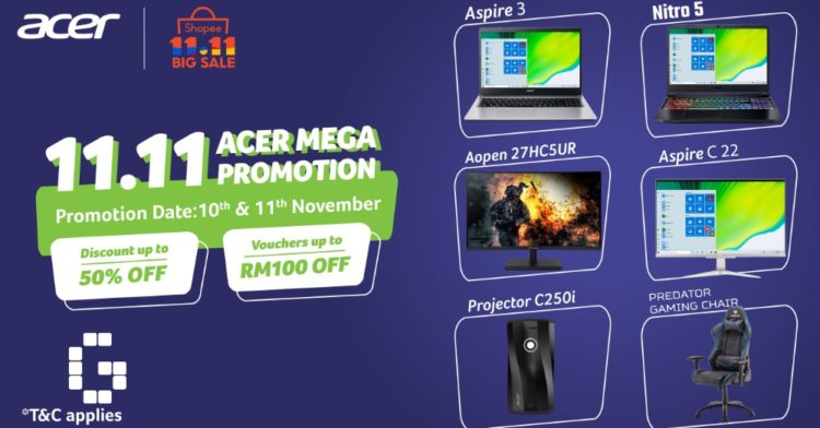 Get up to 50% discounts for Acer Malaysia’s 11.11.2020 sale!