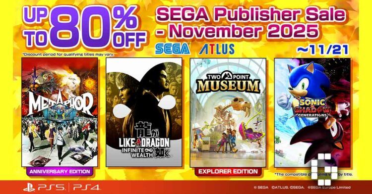 SEGA November Publisher Sale is Now Live on PlayStation Store, Save Up to 80%