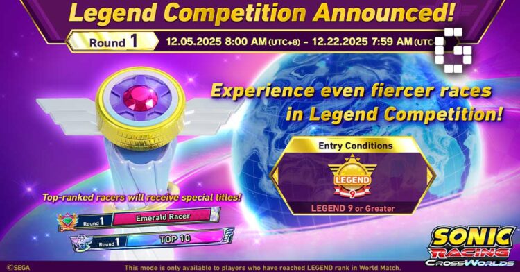 Sonic Racing: CrossWorlds The Legend Competition Starts December 5